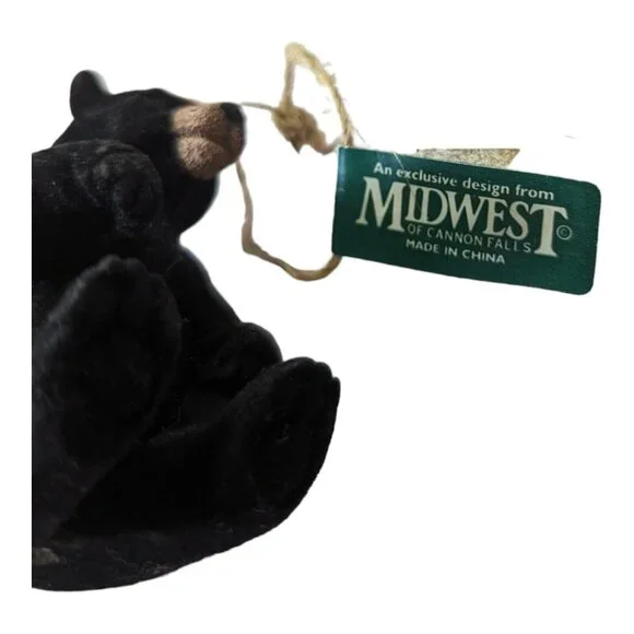 Midwest of Cannon Falls Flocked Sitting Black Bear Christmas Holiday Ornament - Picture 4 of 5